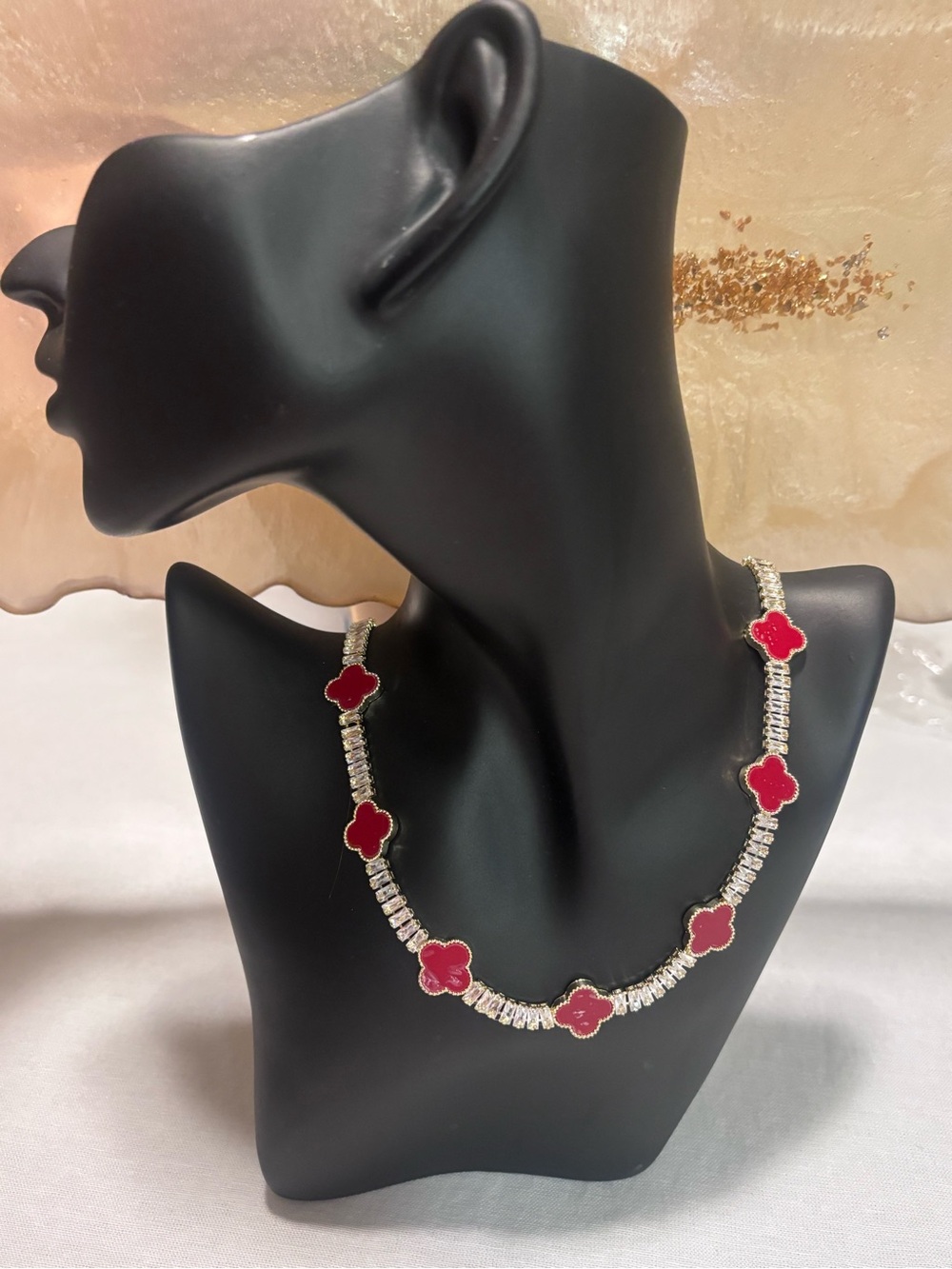 Gold Red Clover Tennis Necklace